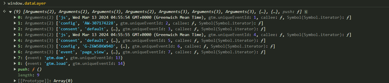 Google Tag Manager Data Layer screenshot