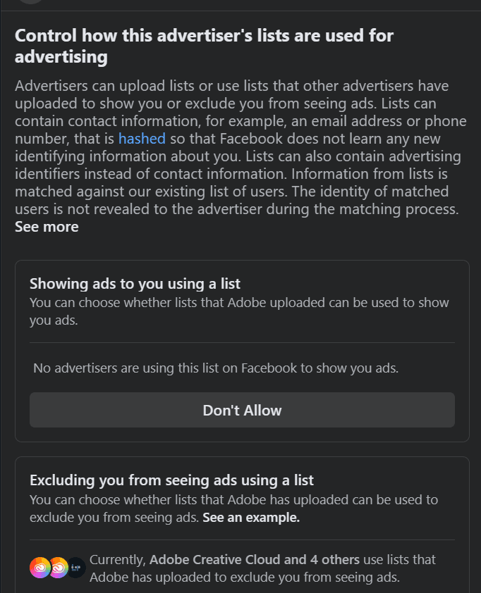 Businesses shared my (hashed) email with Facebook)