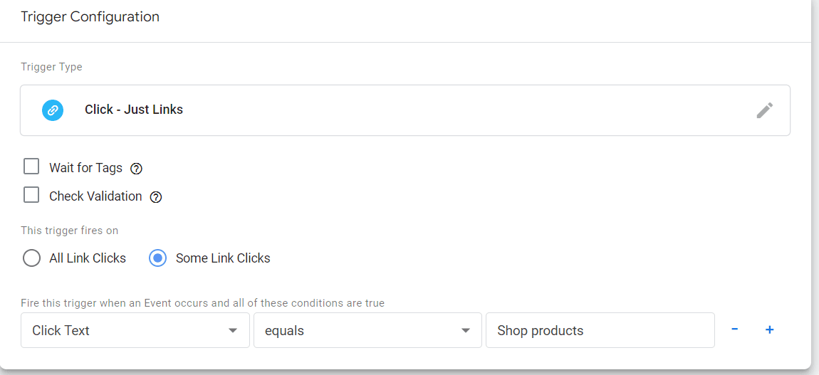 Google Tag Manager Trigger screenshot