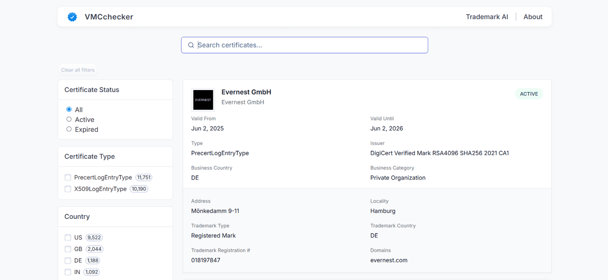 Verified Mark Certificate Checker